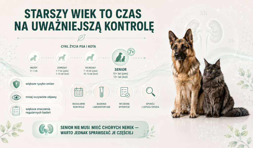 Nerki u starszego psa i kota — kiedy warto zwiększyć czujność?